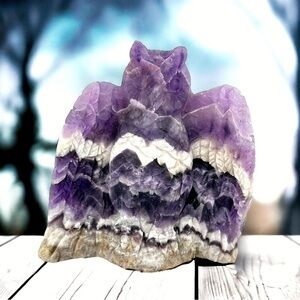 Natural Chevron Amethyst Hand Carved Owl Geode Crystal